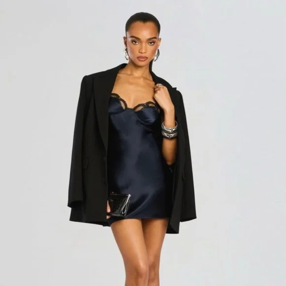 NWT Victoria Secret Rhinestone & Lace Black Slip dress!!